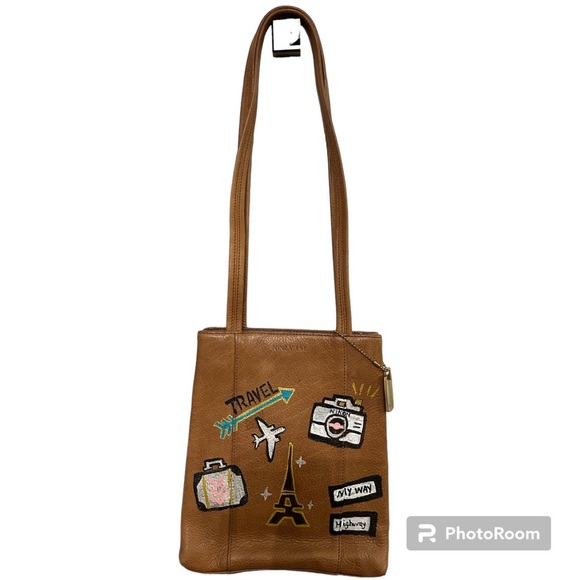 VINTAGE NINE WEST UPCYCLED LEATHER PAINTED TRAVEL BAG - Picture 2 of 13